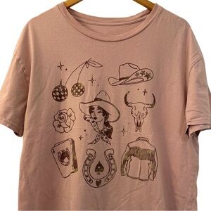 Mighty Fine Western Cowgirl Graphic Tee Womens M, Rodeo Disco Cowboycore TShirt